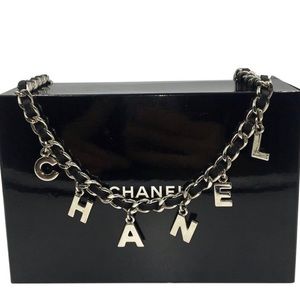 Black silver Chanel belt